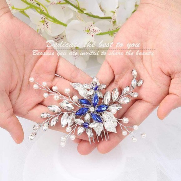 Wedding Hair Comb Blue Rhinestone Bridal for Bride and Bridesmaids - Picture 6 of 8